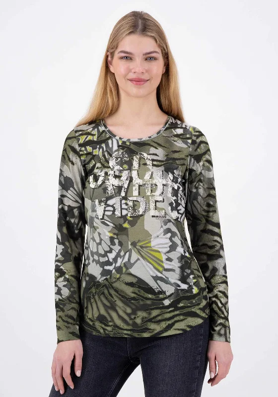 Just White Multi Print Long Sleeve T-Shirt, Green Multi-- Elegant Classic Vintage