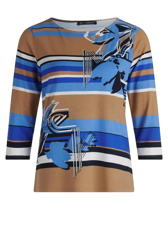 Betty Barclay Stripe & Print T-Shirt, Blue & Tan Multi-- Welt Pockets Slit Pockets Flap Pockets Betty Barclay Stripe & Print T-Shirt, Blue & Tan Multi-- Welt Pockets Slit Pockets Flap Pockets