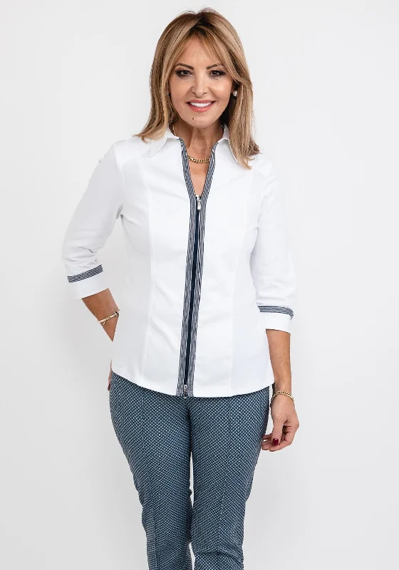 Bariloche Yate Zip Fasten Shirt, White-- Denim Fabric Leather Fabric Suede Fabric