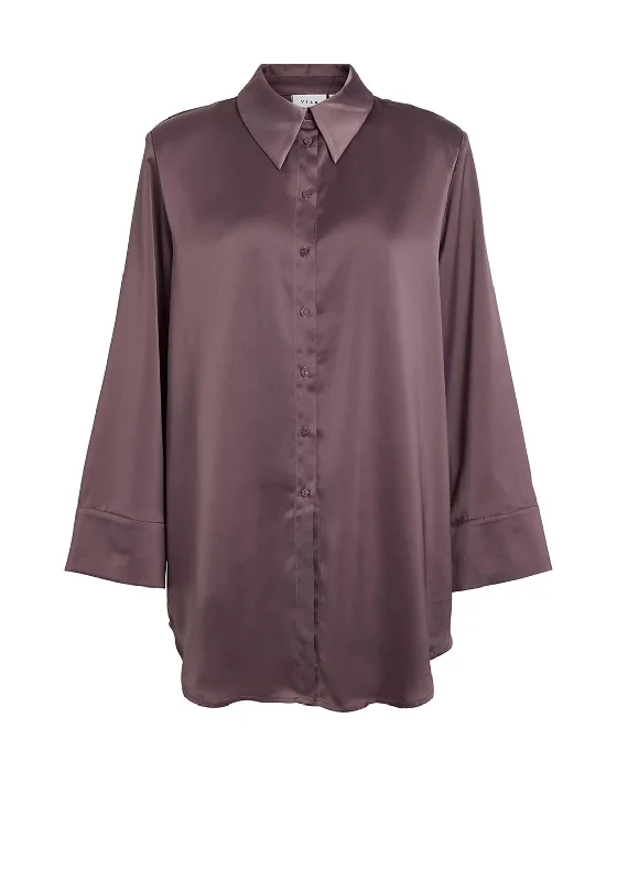 Vila Dililah Long Sleeve Oversized Shirt, Ephemera-- Graphic T-Shirt Round Neck Polyester