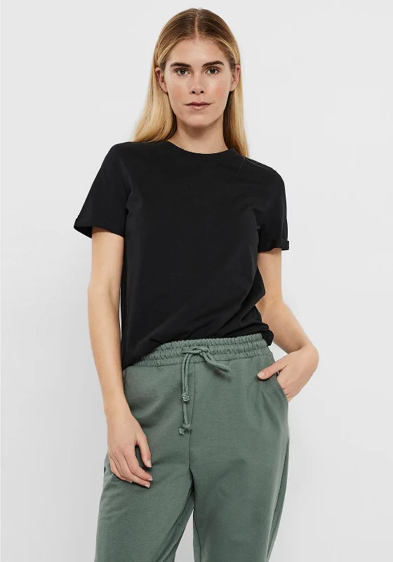 Vero Moda Basic T-Shirt, Black-- Spandex Blend Rayon Blend Denim Blend