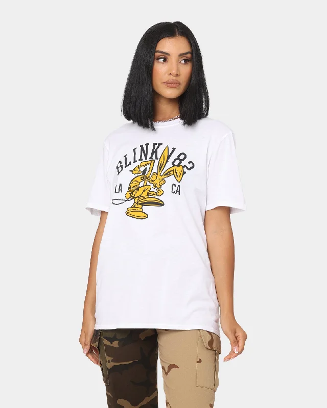 Blink 182 College Mascot T-Shirt White-- Handmade Hand-knitted Hand-woven