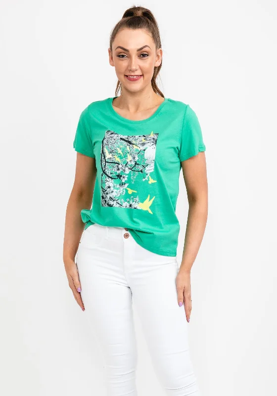 Fransa Bird Box Graphic T-Shirt, Emerald-- Casual Formal Business