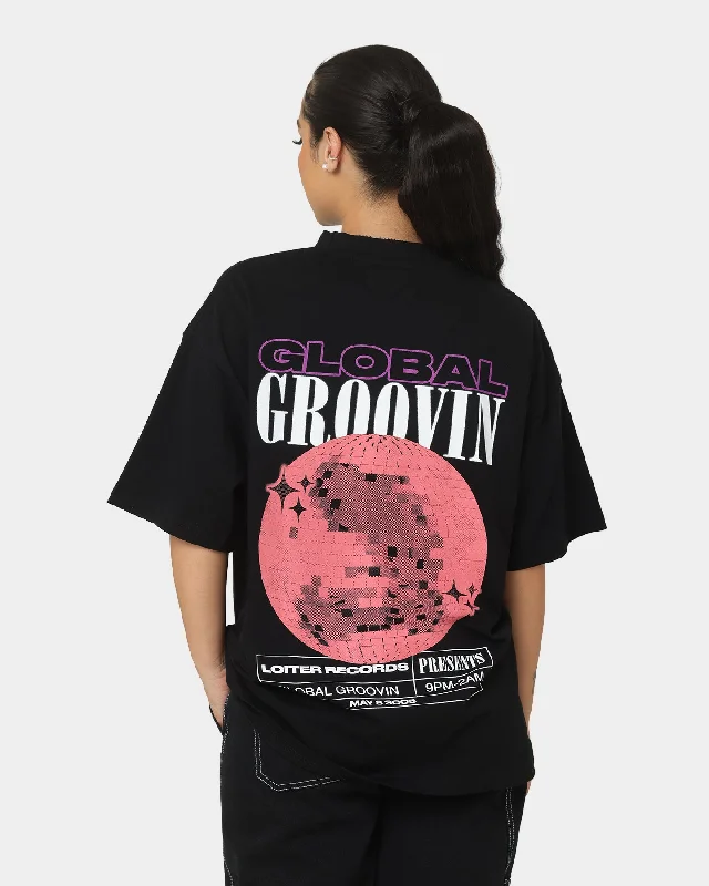 Loiter Global Records T-Shirt Off Black-- Machine Wash Dry Clean Hand Wash
