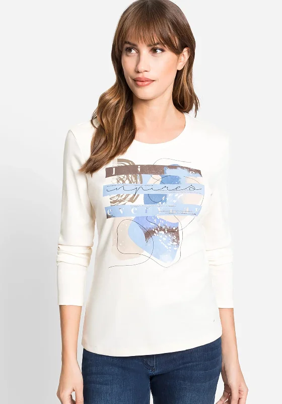 Olsen Long Sleeve T-Shirt, Neutral Multi-- Knit Fabric Woven Fabric Fleece Fabric