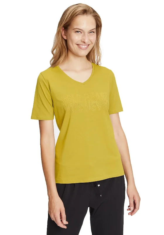 Betty Barclay Wild Heart V Neck T-Shirt, Chartreuse-- Satin Blend Silk Blend Wool Blend Betty Barclay Wild Heart V Neck T-Shirt, Chartreuse-- Satin Blend Silk Blend Wool Blend