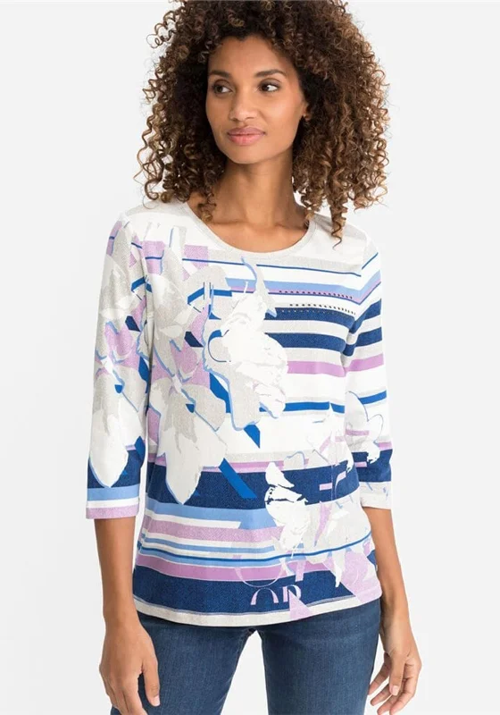 Olsen Block Stripe & Floral T-Shirt, Multi-- Polka Dot Checkered Tartan