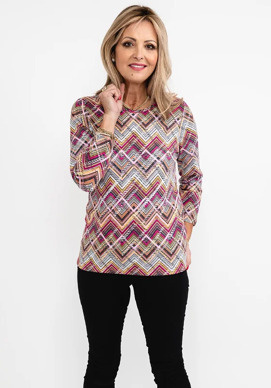 Rabe Geo Zig Zag Print T-Shirt, Fuchsia Multi-- Spandex Blend Rayon Blend Denim Blend Rabe Geo Zig Zag Print T-Shirt, Fuchsia Multi-- Spandex Blend Rayon Blend Denim Blend