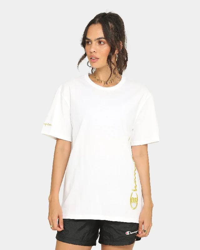 Champion Heritage Script T-Shirt White/Gold-- Embroidered Appliqued Beaded