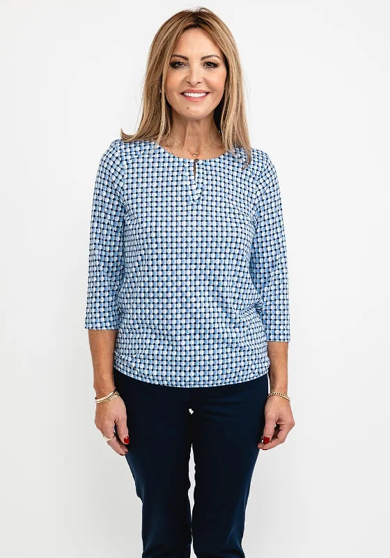Olsen Circle Shape Print T-Shirt, Blue-- Ribbed T-Shirt High Neck Heavyweight