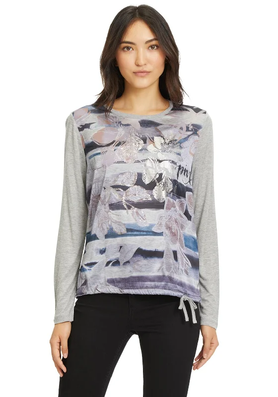 Betty Barclay Foil Flower Print T-Shirt, Grey Multi-- Real Fur Shearling Chenille
