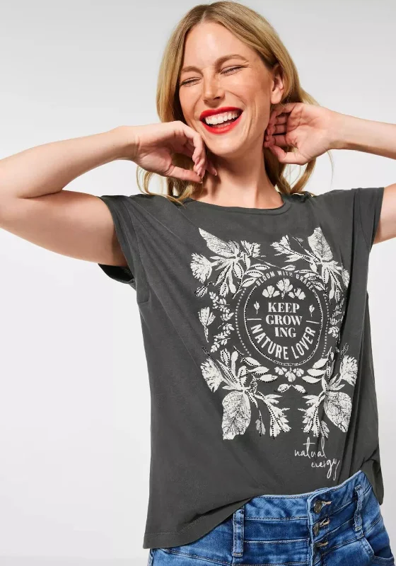 Street One Keep Growing Graphic T-Shirt, Dark Grey-- Zippered Front Buttoned Front Snap Front Street One Keep Growing Graphic T-Shirt, Dark Grey-- Zippered Front Buttoned Front Snap Front