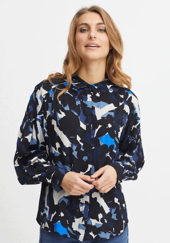 Fransa Floral Long Sleeve Helena Shirt, Navy-- Layered Multi-layer Single Layer