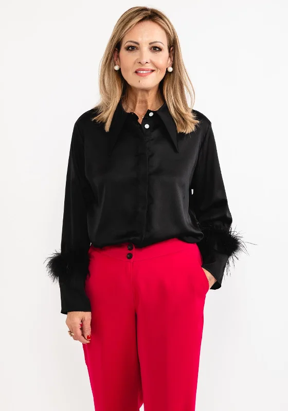 Jovonna Vik Feather Cuff Shirt, Black-- Chenille Fabric Brocade Fabric Lace Fabric