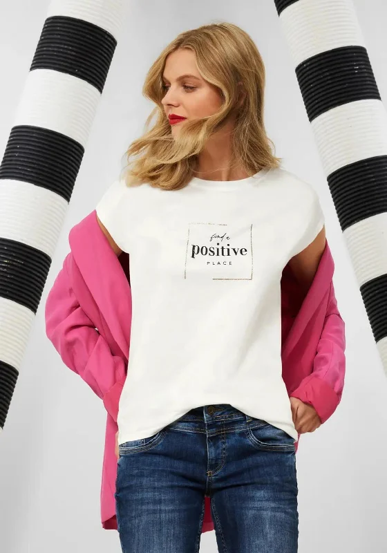Street One Positive Graphic T-Shirt, White-- Real Fur Shearling Chenille