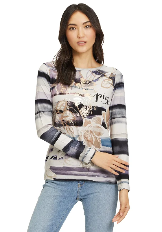 Betty Barclay Gold Foil Flower Print T-Shirt, Multi-- Silk Blend Satin Velvet