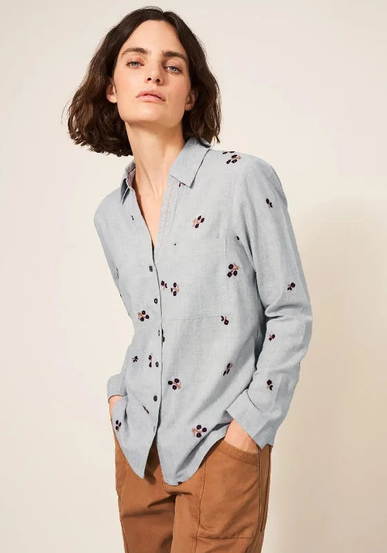 White Stuff Serena Embroidered Shirt, Grey-- Machine Wash Dry Clean Hand Wash