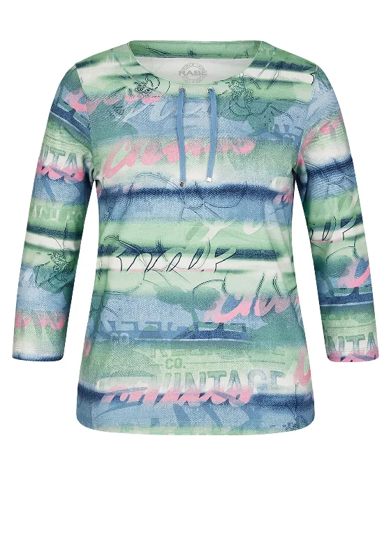 Rabe Drawstring Neck T-Shirt, Pistachio Multi-- Denim Fabric Leather Fabric Suede Fabric Rabe Drawstring Neck T-Shirt, Pistachio Multi-- Denim Fabric Leather Fabric Suede Fabric