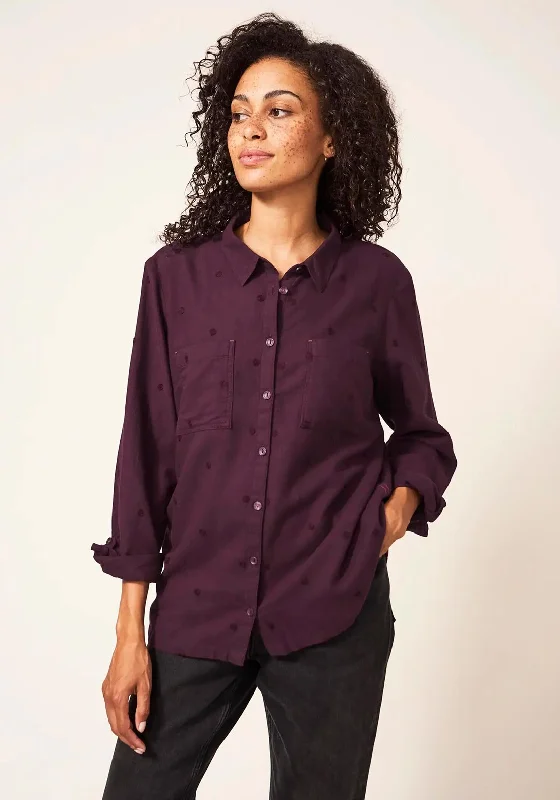 White Stuff Emilia Embroidered Shirt, Plum-- Cozy Warm Stylish