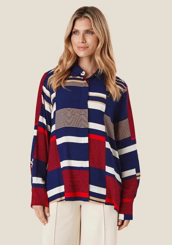 Masai Ingala Block Stripe Shirt, Maritime Blue-- Chenille Blend Fleece Blend Nylon Blend Masai Ingala Block Stripe Shirt, Maritime Blue-- Chenille Blend Fleece Blend Nylon Blend