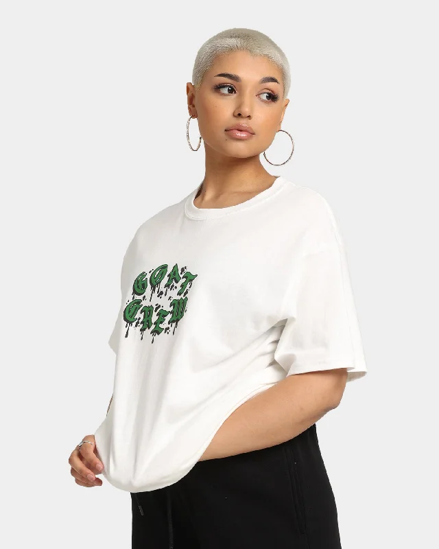 Goat Crew Drip Logo T-Shirt White/Green-- Terry Blend Velvet Blend Canvas Blend