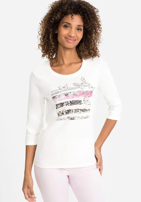 Olsen Butterfly Graphic T-Shirt, White & Pink-- Elasticated Padded Insulated