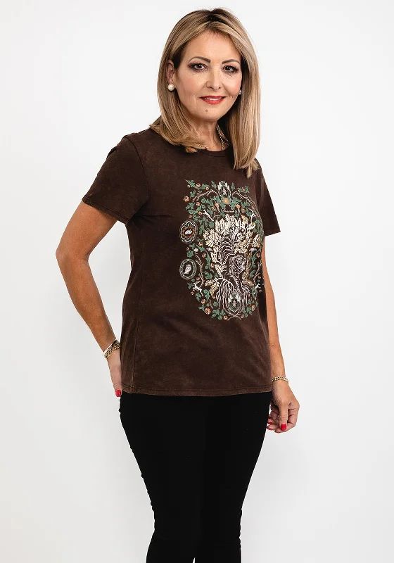 Guess Womens Into the Woods T-Shirt, Brown-- Satin Fabric Silk Fabric Chiffon Fabric Guess Womens Into the Woods T-Shirt, Brown-- Satin Fabric Silk Fabric Chiffon Fabric