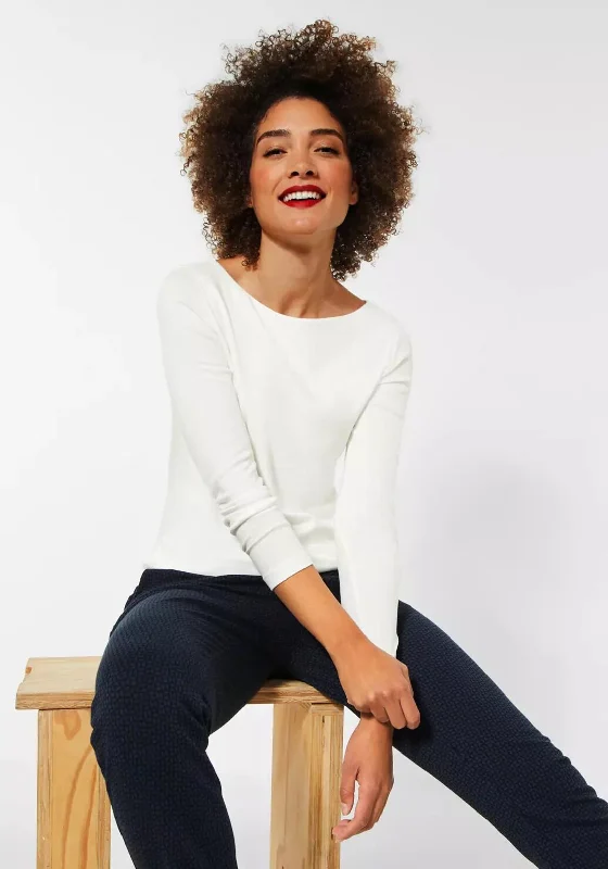 Street One Boat Neck Long Sleeve T-Shirt, White-- Front Pockets Side Pockets Patch Pockets Street One Boat Neck Long Sleeve T-Shirt, White-- Front Pockets Side Pockets Patch Pockets