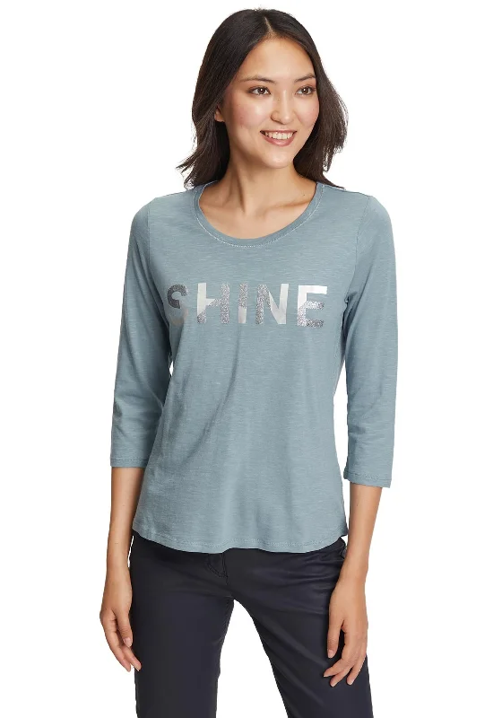 Betty Barclay Shine T-Shirt, Frost Blue-- Ribbed T-Shirt High Neck Heavyweight