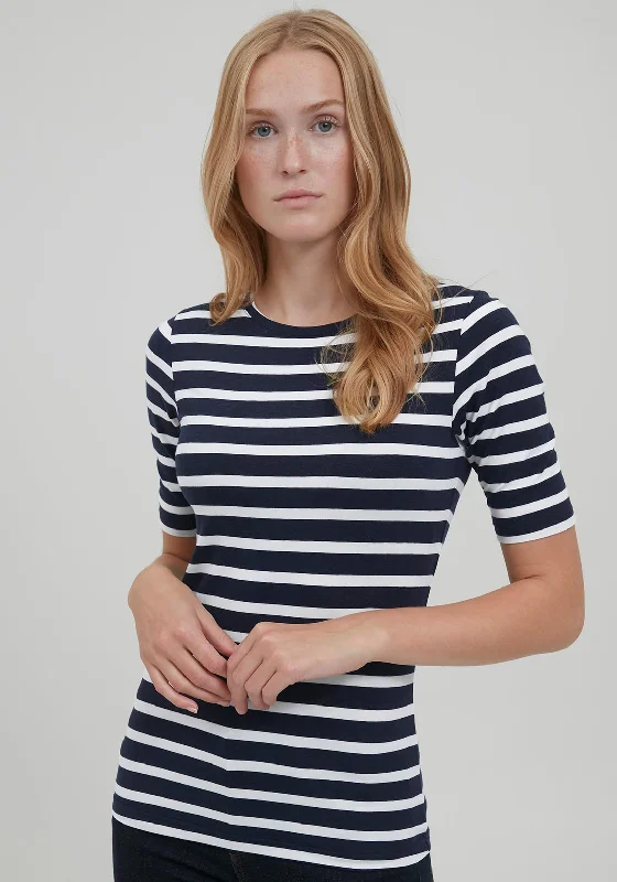 B.Young Pamila Stripe T-Shirt, Black & White-- Asymmetrical Pockets Print