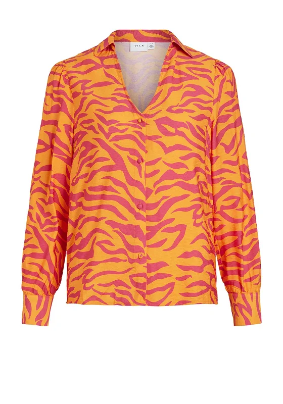 Vila Alinia V Neck Long Sleeve Zebra Pattern Shirt, Cadmium Yellow-- Oversized T-Shirt Spandex breathable Vila Alinia V Neck Long Sleeve Zebra Pattern Shirt, Cadmium Yellow-- Oversized T-Shirt Spandex breathable