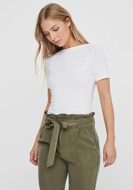 Vero Moda Boat Neck T-Shirt, Bright White-- Polka Dot Checkered Tartan