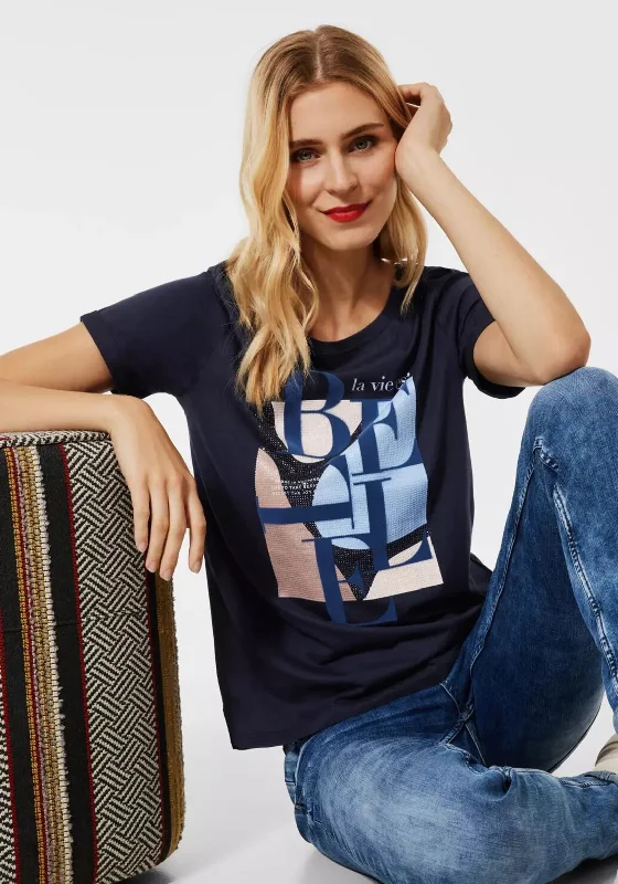 Street One La Vie Est Belle T-Shirt, Navy-- Houndstooth Herringbone Solid