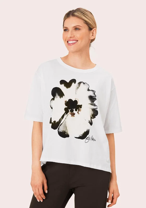 Masai Doreann Flower Print Relaxed T-Shirt, White-- Hooded Caped Shawl Collar