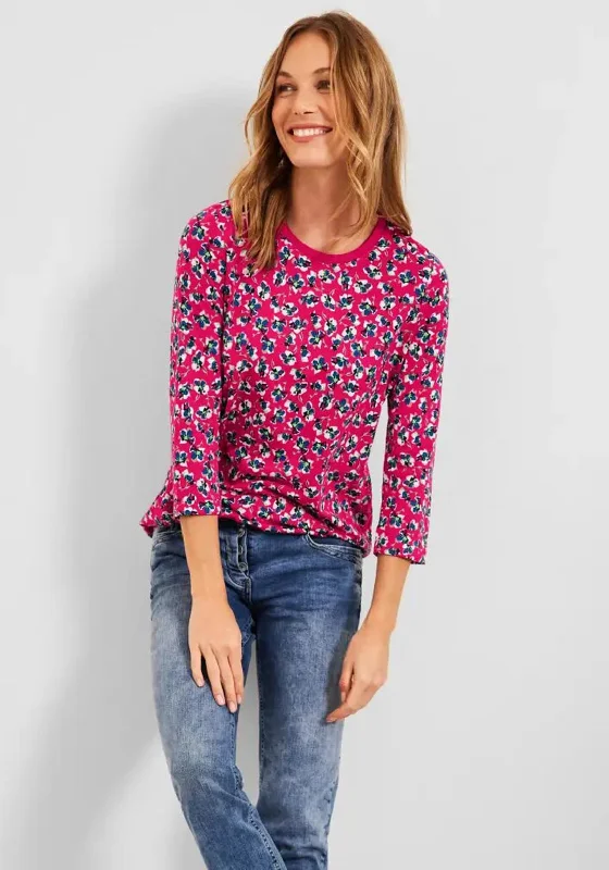 Cecil Floral Pattern T-Shirt, Fresh Pink-- Fashionable Trendy Casual