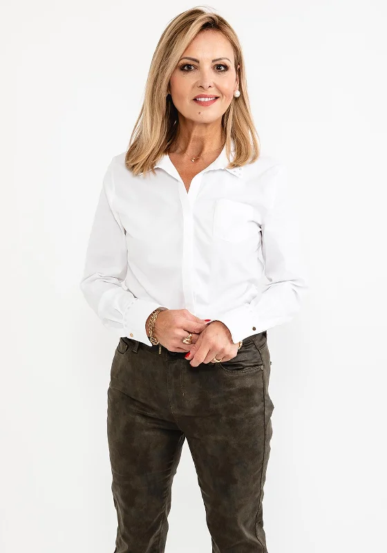 Eva Kayan Flat Stud Collar Shirt, White-- Fashionable Trendy Casual