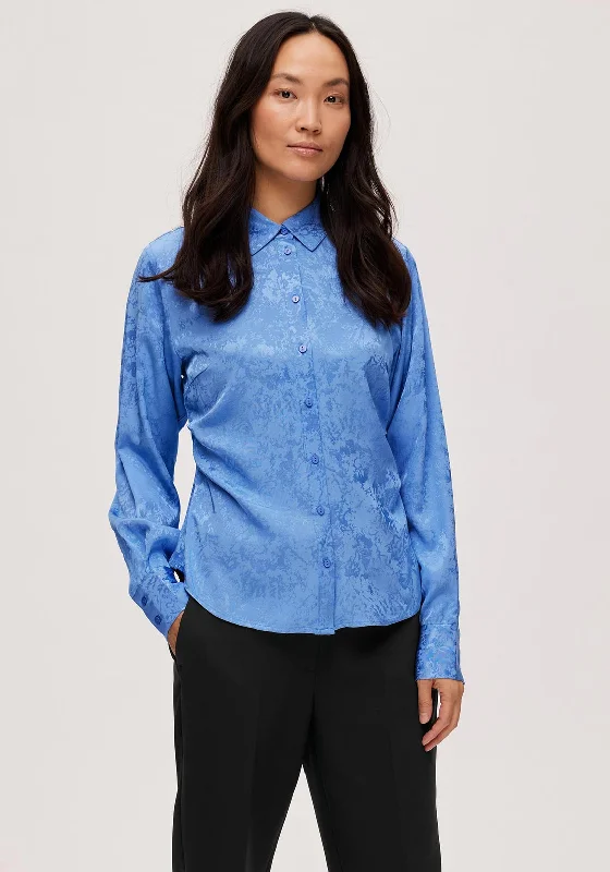 Selected Femme Blue Jacquard Shirt, Ultramarine-- Chenille Brocade Lace