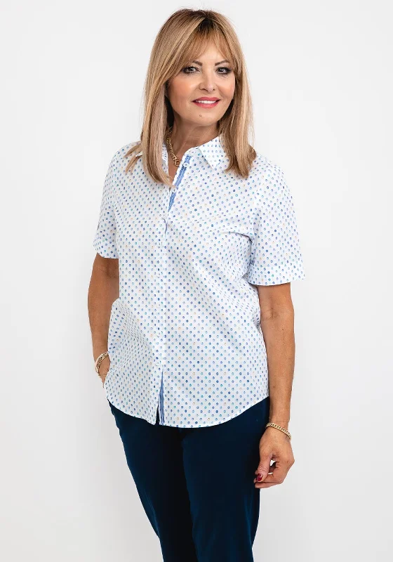 ERFO Bubble Short Sleeve Light Shirt, White & Blue-- Beaded Sequined Faux Fur