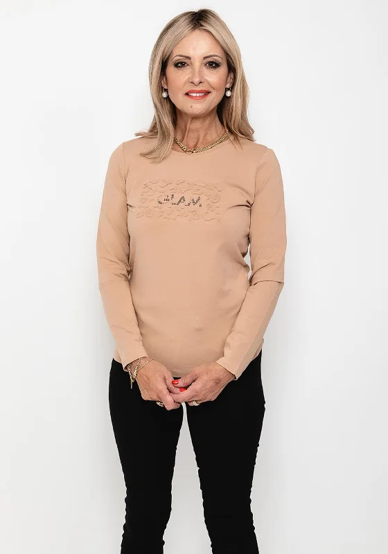 I’cona Glam Textured T-Shirt, Camel-- Fleece Fabric Down Fabric Feather Fabric