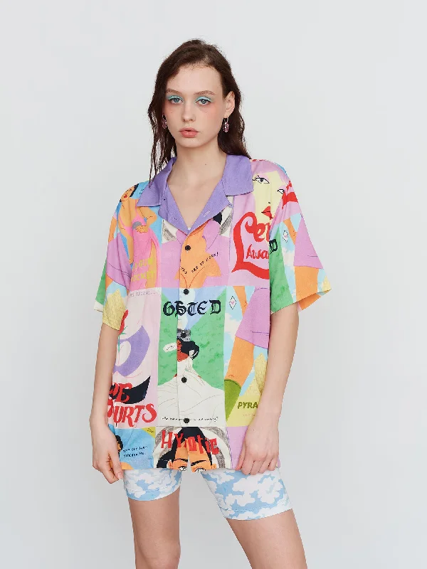 LO X Laura Callaghan Cover To Cover Bowling Shirt-- Print Jacquard Patchwork