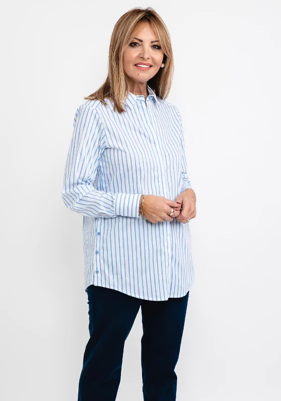 Bianca Anina Striped Shirt, White & Blue-- Mesh Fabric Canvas Fabric Denim Fabric