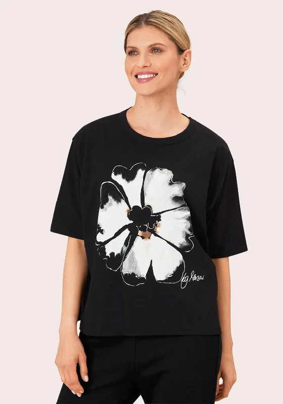 Masai Doreann Flower Print Relaxed T-Shirt, Black-- Collared Crew Neck Turtle Neck