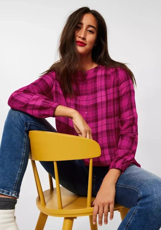 Street One Round Neck Check Shirt, Lavish Pink-- Fleece Nylon Spandex