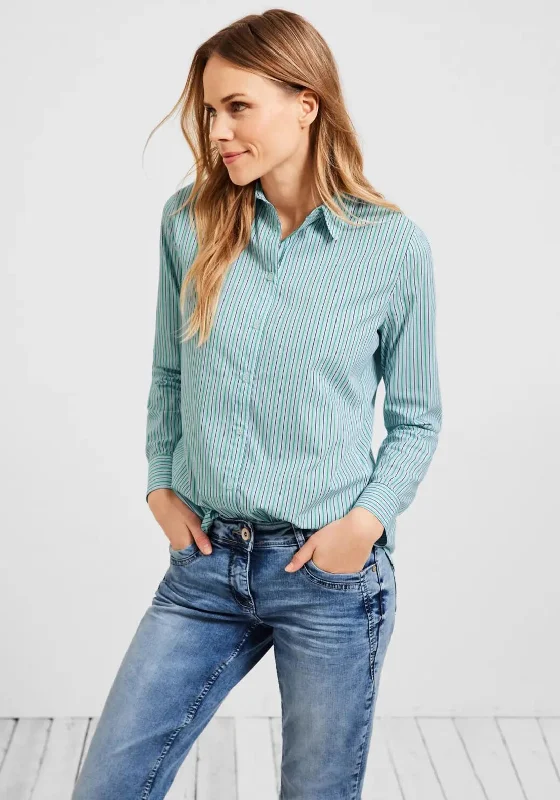 Cecil Striped Shirt, Smash Green-- Solid Print Embellished