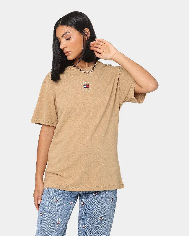 Tommy Jeans Tiny Circle Logo T-Shirt Classic Khaki-- Silk Blend Satin Velvet