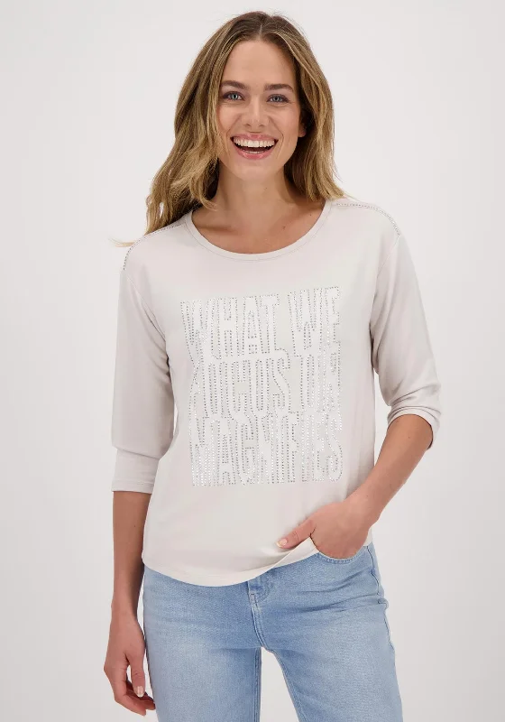 Monari Rhinestone Wording T-Shirt, Stone-- Fashionable Trendy Casual