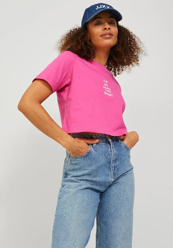 JJXX Valentine Crop T-Shirt, Carmine Rose-- Knit Fabric Woven Fabric Fleece Fabric