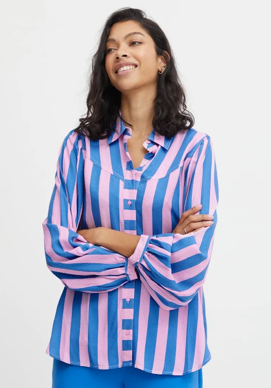 b.young Striped Shirt, Pink & Blue-- Zippered Front Buttoned Front Snap Front
