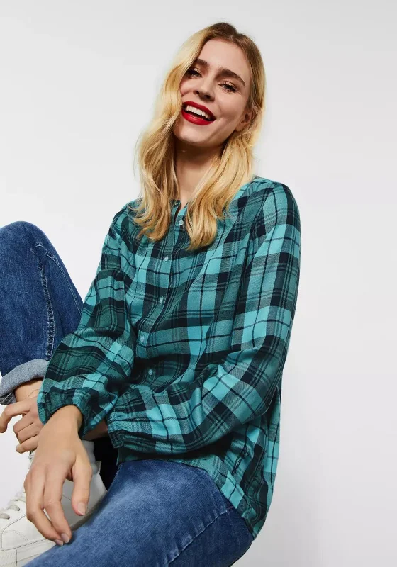 Street One Round Neck Check Shirt, Funky Jade-- Rayon Velvet Corduroy