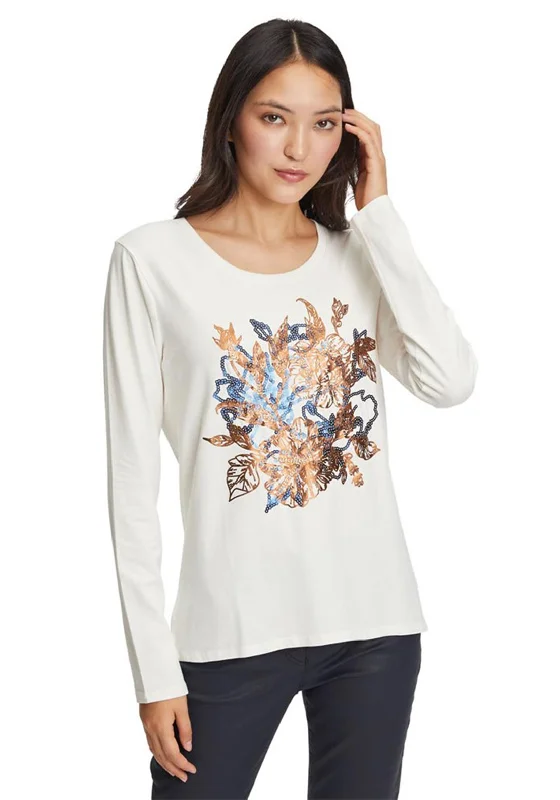 Betty Barclay Sequin Design T-Shirt, White-- Beaded Sequined Faux Fur